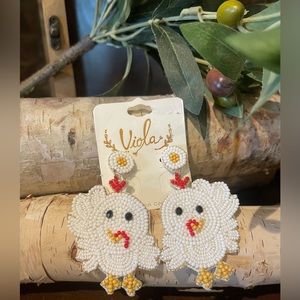 Beaded Hen Earrings